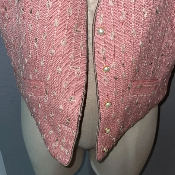 Vintage Women's Pink Tweed Suiting Vest Waistcoat size M/no size tag Cotton - Picture 2 of 8